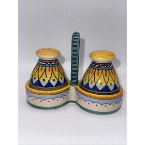 Dipinto A Mano Sberna Deruta Italy Salt & Pepper Shaker 3 Piece Set